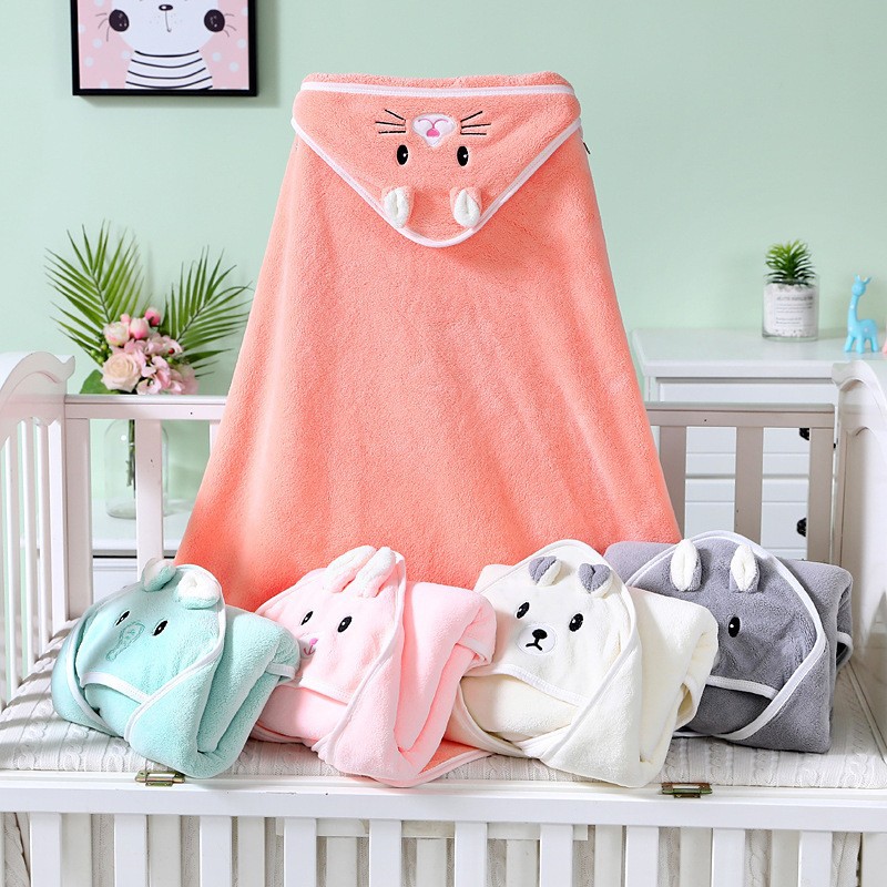 Newborn Baby Swaddling Quilt Coral Fleece Wrapping Towel Bath Towel for Children Embroidery Hug Blanket Hoodie Cloak Hooded Gro-Bag Baby Cape