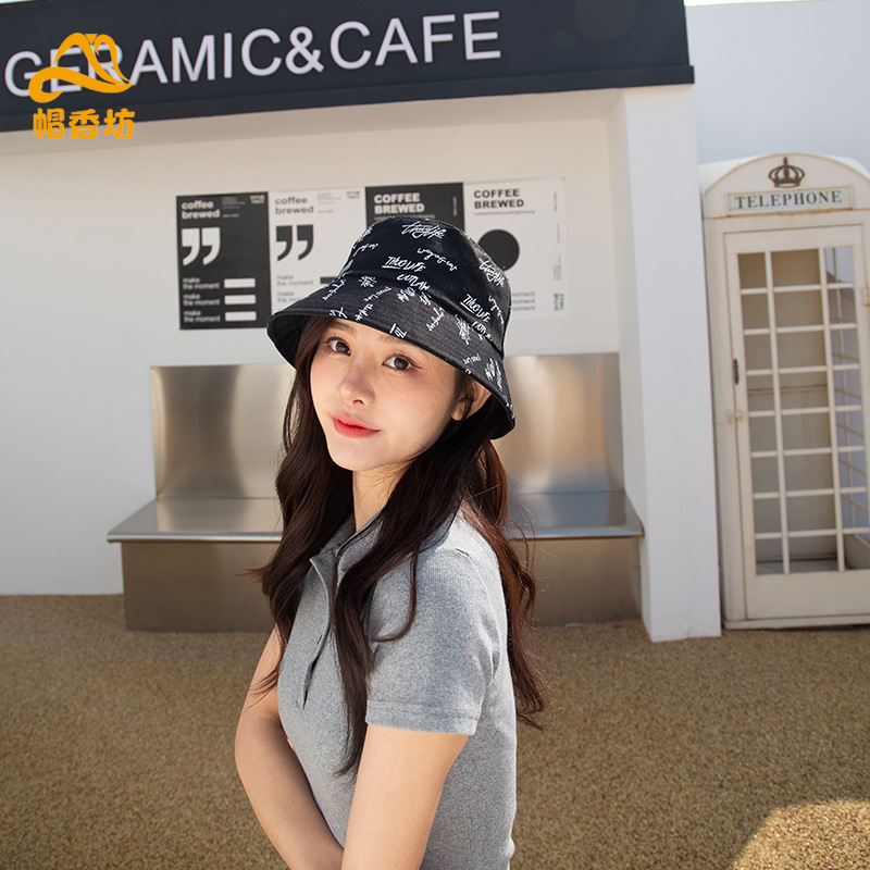 新款渔夫帽潮流渔夫帽双面遮阳帽子印花渔夫帽渔夫帽女网红遮阳帽