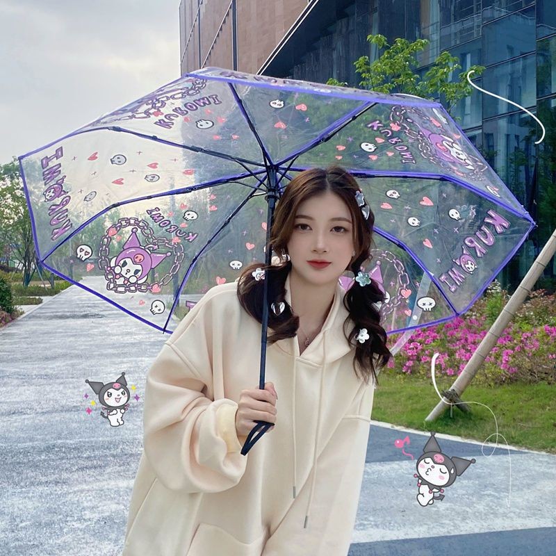 Transparent Umbrella Cartoon Pattern Automatic Sanrio Hello Kitty Phone Folding Female Student
