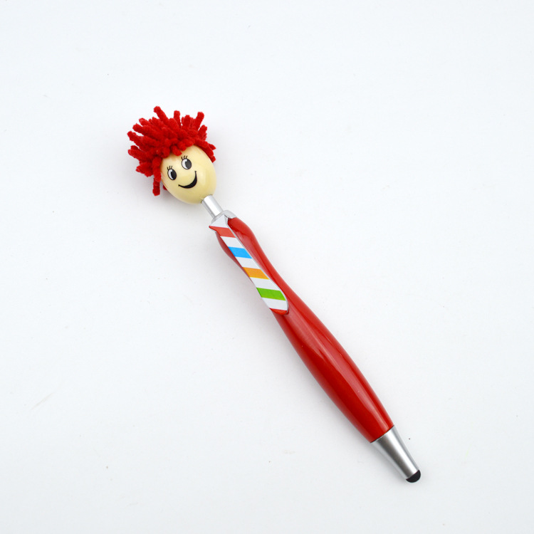 Doll Furry Head Mobile Phone Tablet Screen Cleaner Touch Gift Pen Factory Sales Furry Head Cartoon Ballpoint Pen