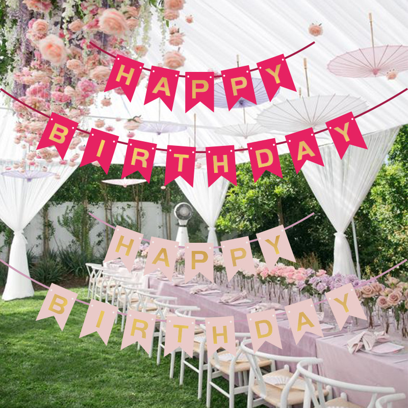 Birthday Pulling Banner Happy Birthday Gilding Letters Fishtail Flag Bunting Party Banner Holiday Decoration Supplies
