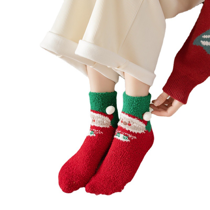 INS Fashion Christmas Ball Coral Fleece Socks Gift Box Christmas Gift Thickened Cartoon Sleeping Socks Cross-Border