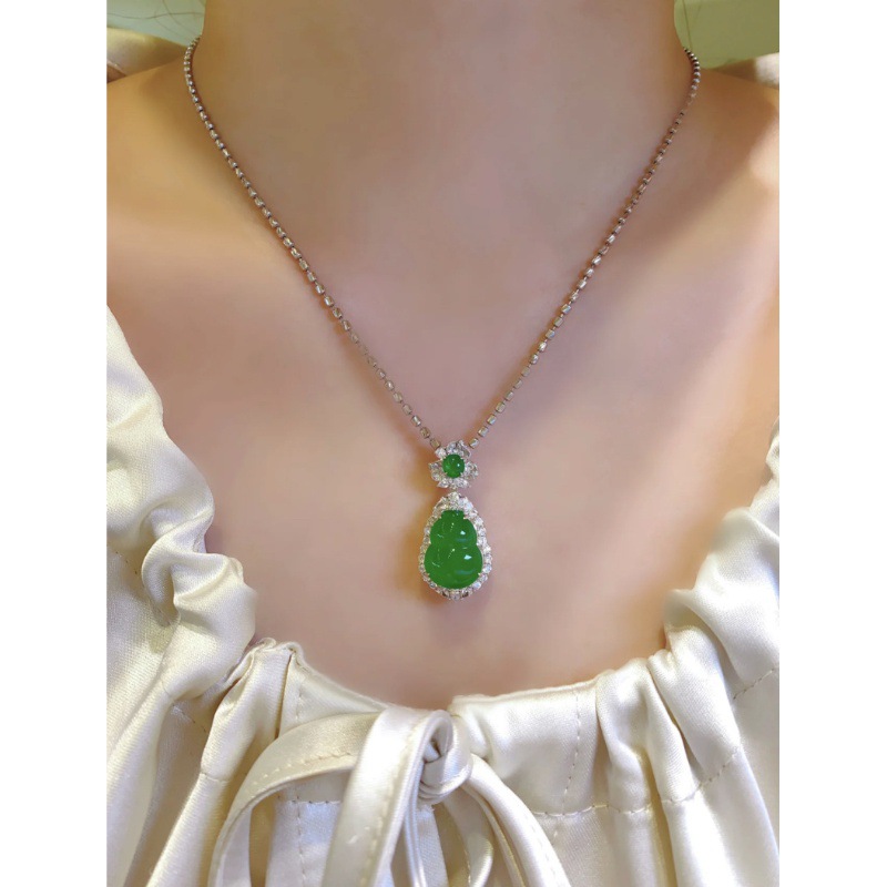 缅甸翡翠葫芦吊坠镶嵌老坑冰种福豆颈饰项链-阿里巴巴