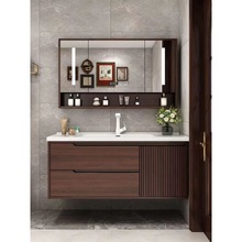中式橡木一体实木浴室柜镜柜卫生间洗漱智能卫浴洗脸盆组合陶瓷