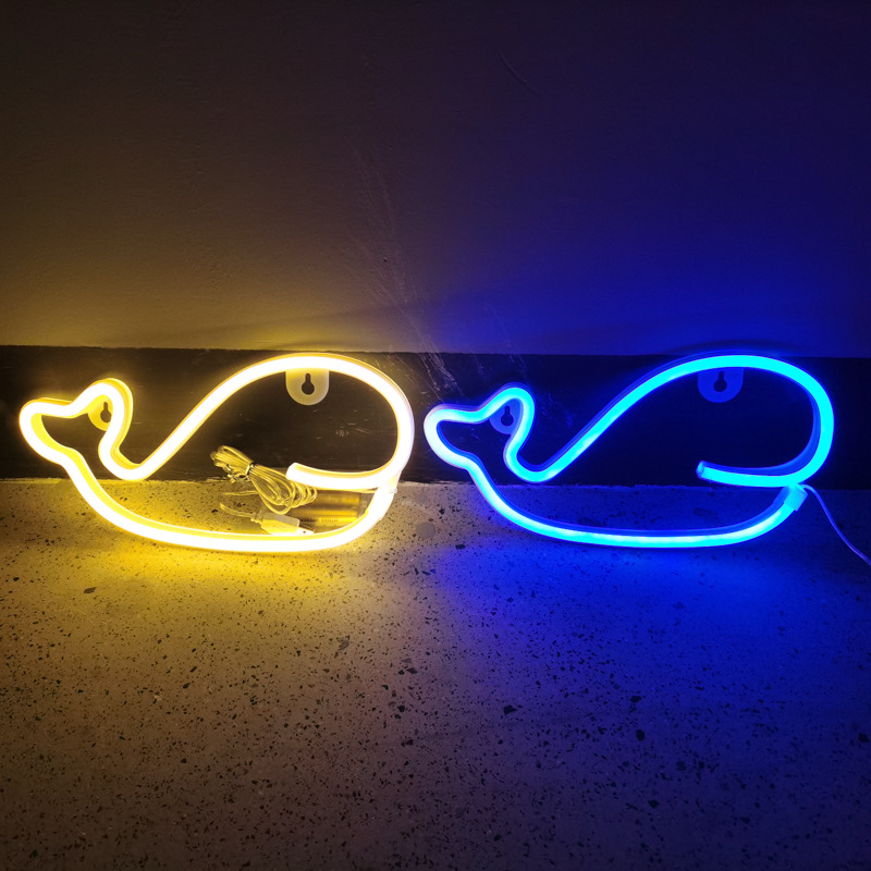 跨境led海豚鲸鱼霓虹灯创意挂墙造型彩灯儿童房圣诞节日装饰网红
