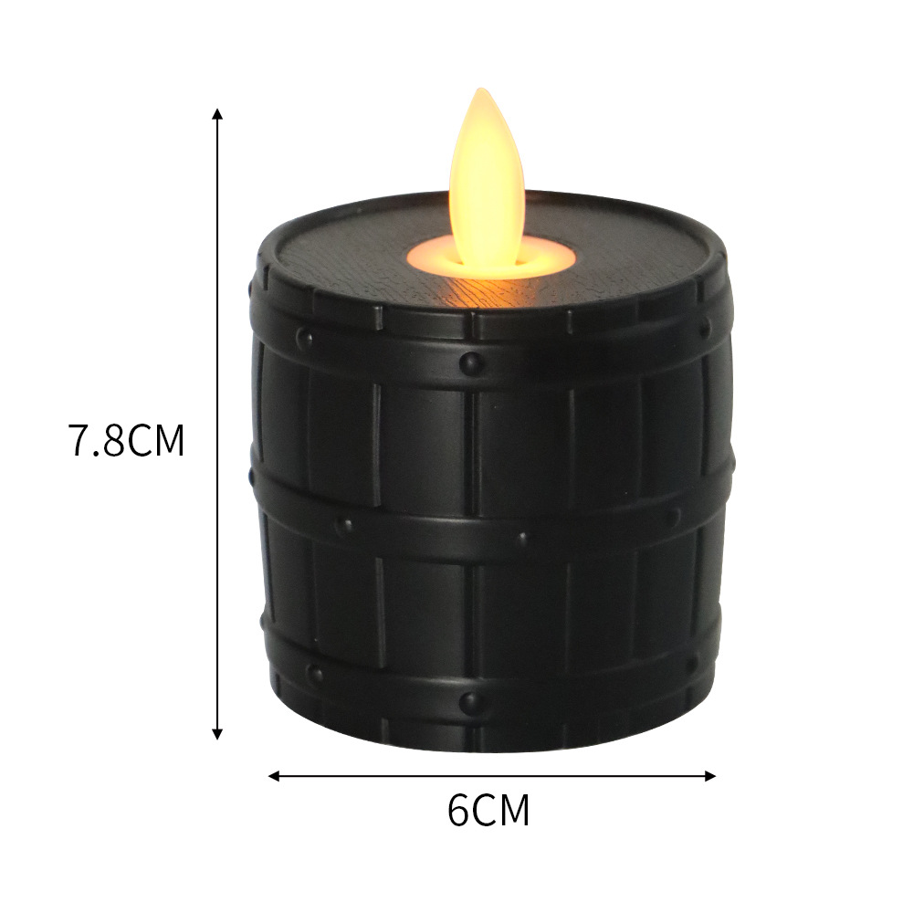 Cross-Border Supply Creative Home Decorative Wooden Barrel Type Candle Light Script Kill Decoration Atmosphere Black LED Candle Light