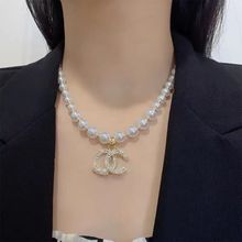 法式气质小众双C大珍珠项链女2022年新款网红配饰设计感颈链