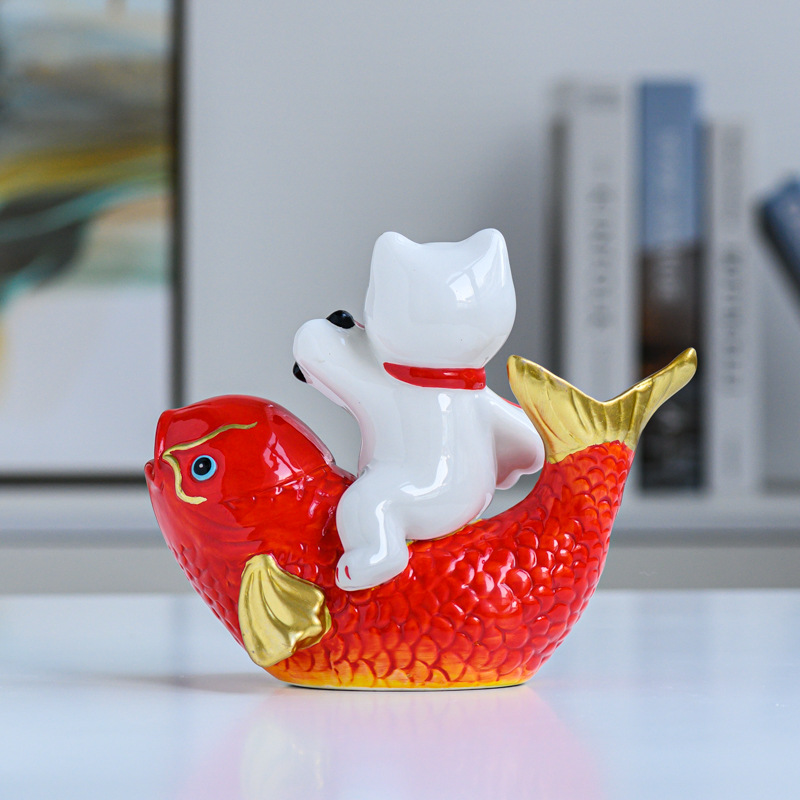 陶瓷厂家招财猫存钱罐摆件锦鲤鱼吉祥物活动礼品定制logo储蓄罐