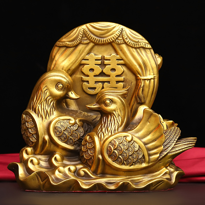 纯铜鸳鸯摆件双喜临门鸳鸯百年好合结婚礼品家居客厅装饰品摆设