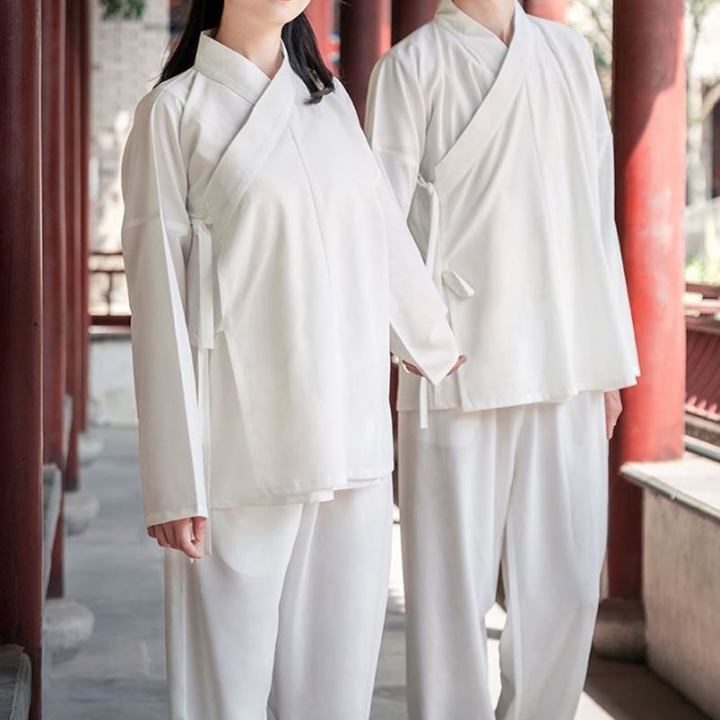 中衣中裤汉服内搭男女日常睡衣斜襟立领白色交领里衣大码练功服.