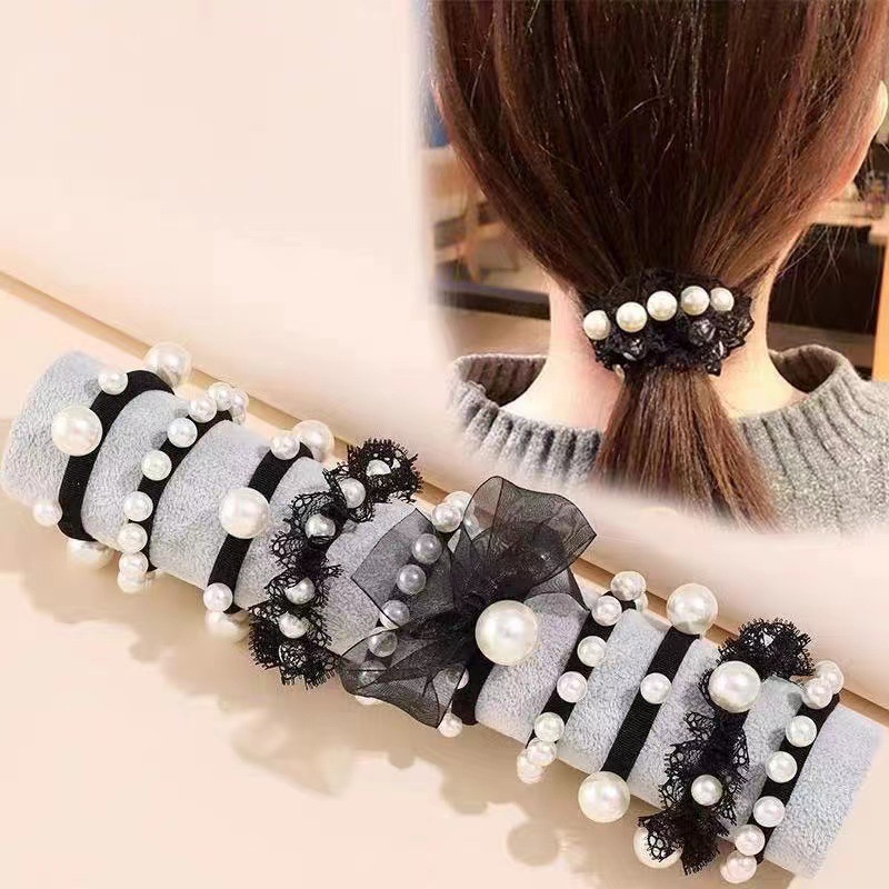 Korean Style Imitation Pearl Bowknot Hair Ring Hair Rope All-Match Simple Rubber Band Hair Tie High-Grade Hair Accessories Hair Rope