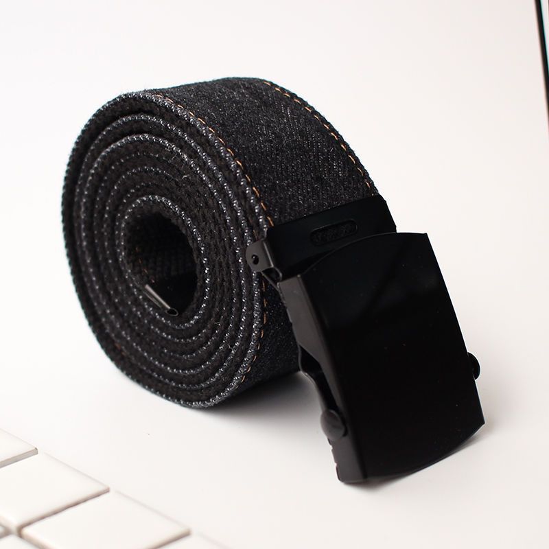 日韩复古牛仔布滚轴自动扣皮带男士腰带青年学生裤带无孔平滑扣潮