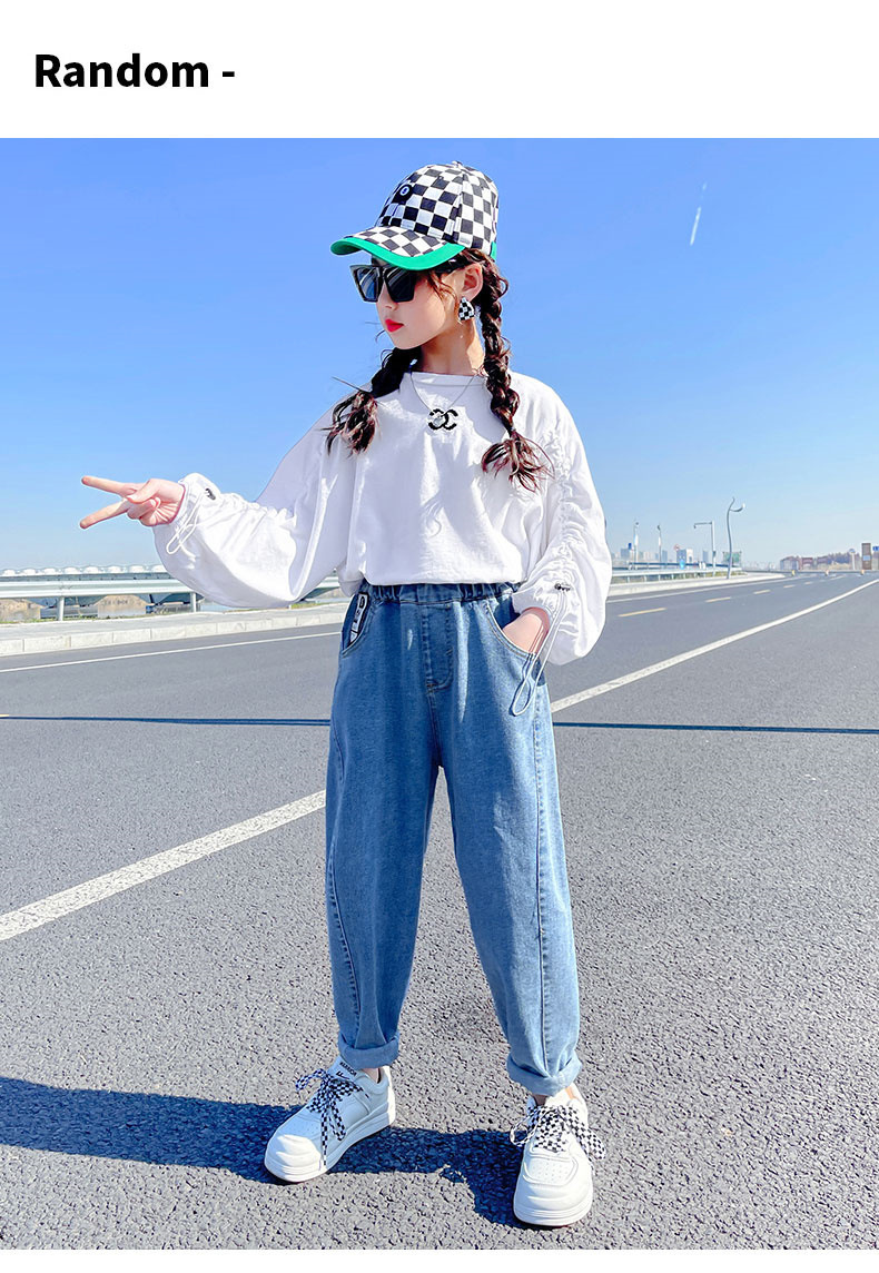 跨境外贸女童萝卜裤老爹牛仔裤子女孩裤子大童女装春款哈伦春秋