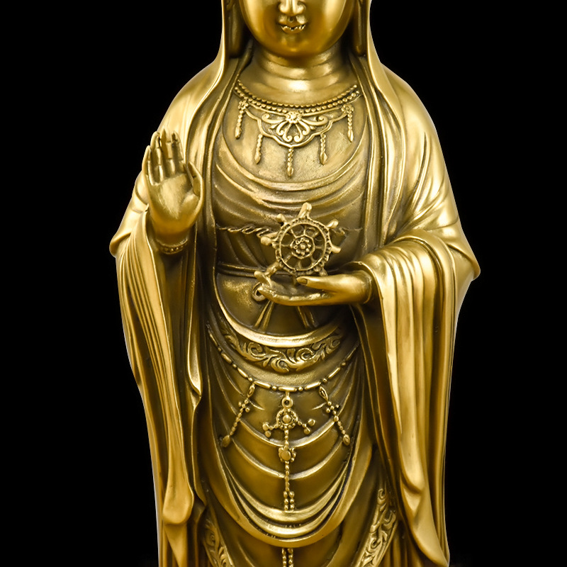 全铜普陀山南海观音佛像摆件大号手持法轮观世音菩萨站像客厅家用