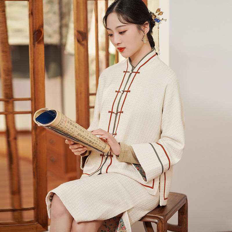 起念2022春季新款新中式女装改良唐装外套复古国风禅意米色短上衣