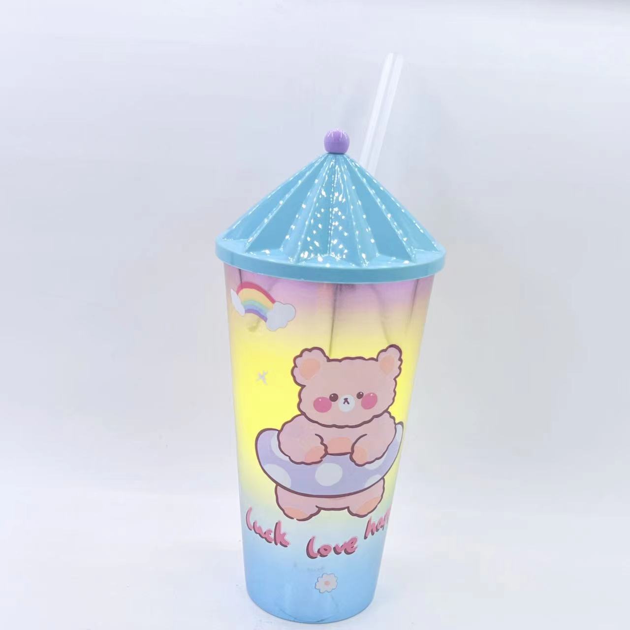 New Plastic Water Cup Creative Cartoon Animal Cup with Straw Good-looking Cute Milk Tea Juice Cup Factory Wholesale