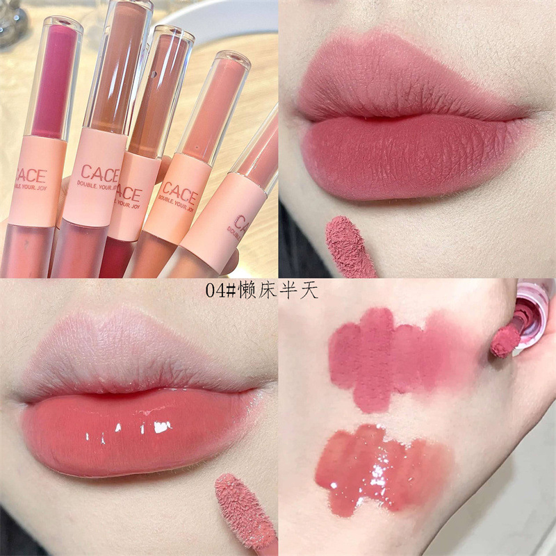 [Mirror + Matte] Double-Headed Lip Glaze Transparent Water Light Feeling Low Saturation Lip Mud Pseudo Plain Lipstick White Student