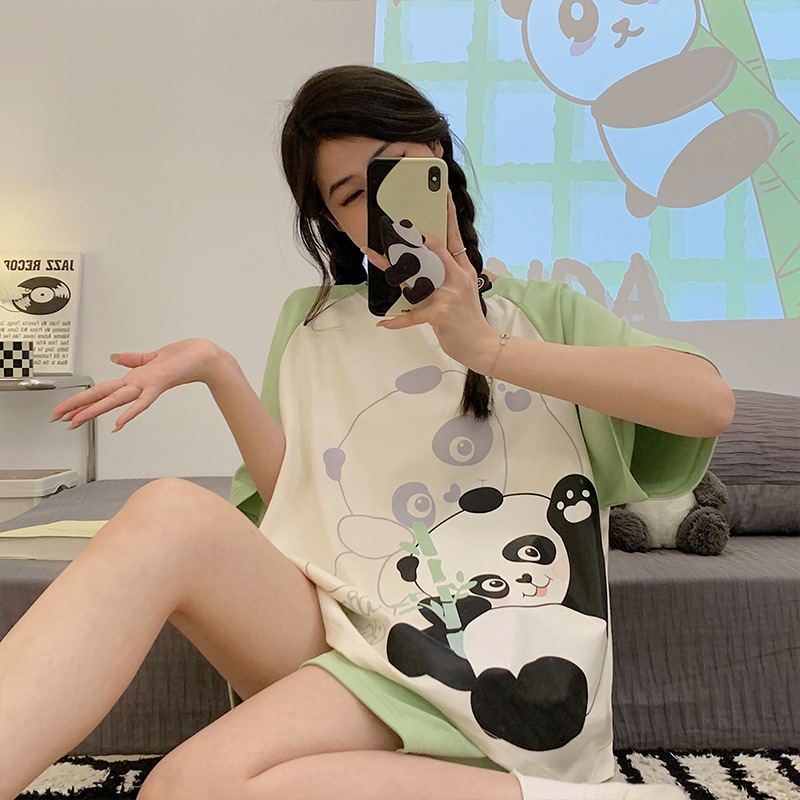 2024 summer wholesale new women‘s round neck pullover cartoon pajamas homewear suits casual simple homewear