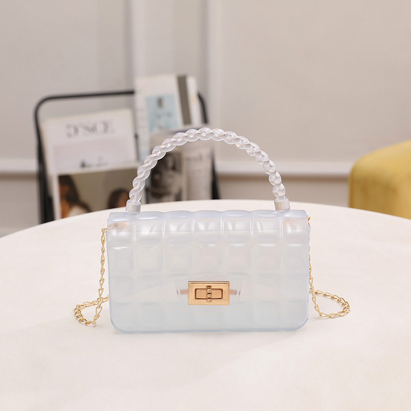 Transparent Small Square Bag Women's Bag 2023 New Portable Gel Bag Diamond Chain Messenger Bag Classic Style Mobile Phone Bag