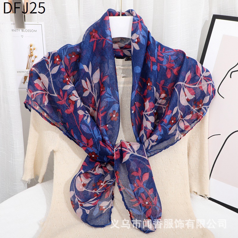 New 90 Square Scarf Fashionable Warm Thin Scarf Silk Scarf Women's Dustproof and Sun Protection Closed Head Scarf Working Small Shawl