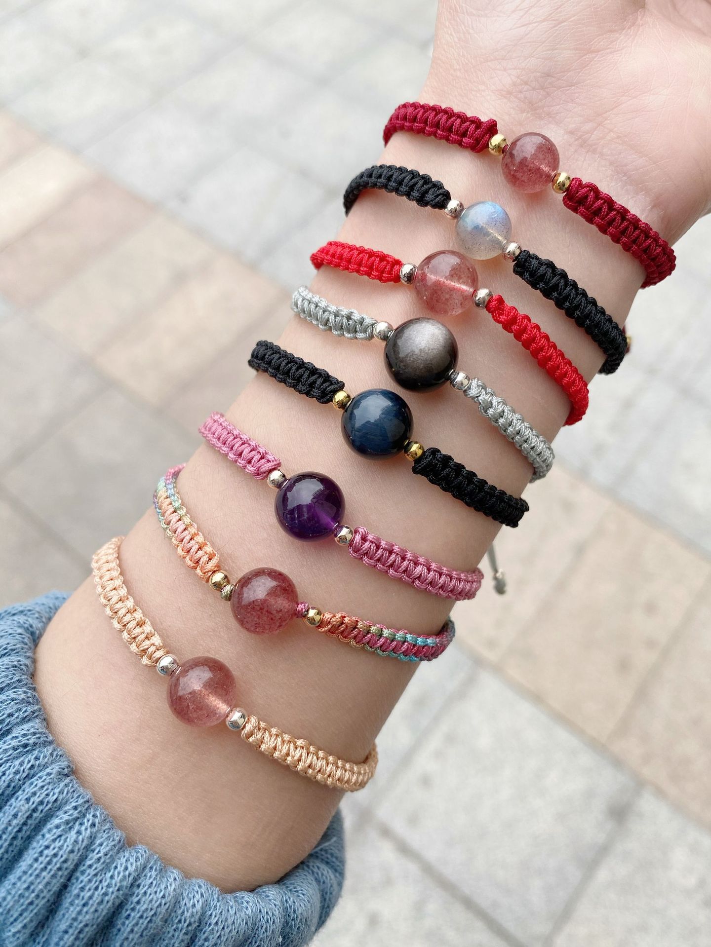 福利引流 手工编绳手链天然水晶草莓晶紫水晶单珠手串 礼物代发