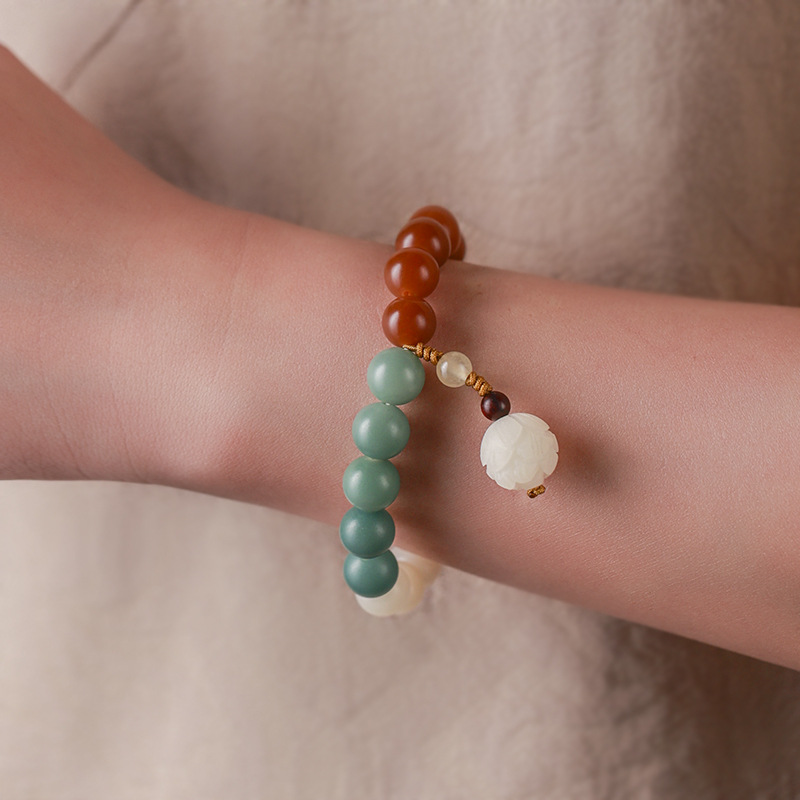 Natural Original Ecology Weathered Bodhi [Floating Life and Dream] Bodhi Rosary Mix and Match White Jade Bodhi Lotus Beads Bracelet