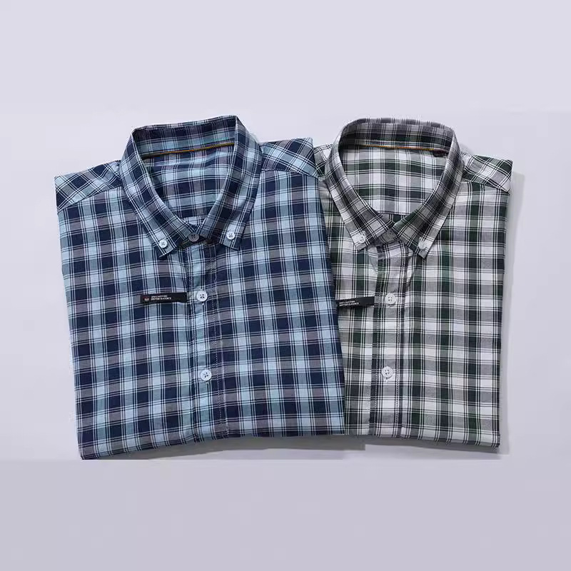 领道诺帝卡含棉亲肤衬衫男短袖新款格子衬衣中青年商务夏季薄款衫