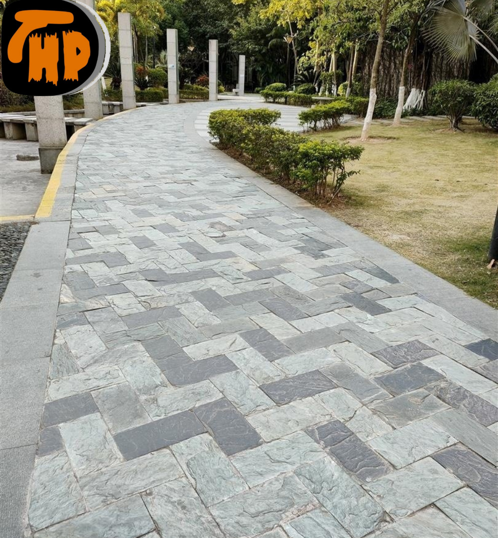 天然汀步石黑石板瓦批发防滑踏步石庭院花园草坪户外园林地铺石