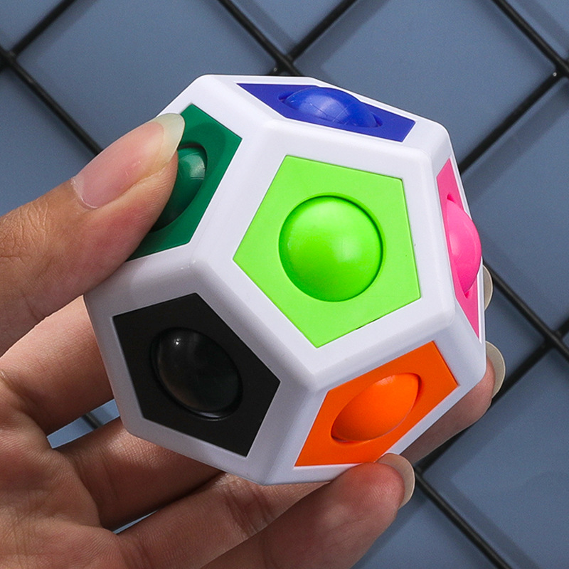 跨境 减压新品 按压多边形彩虹球 魔方 12孔 魔力球创意解压玩具
