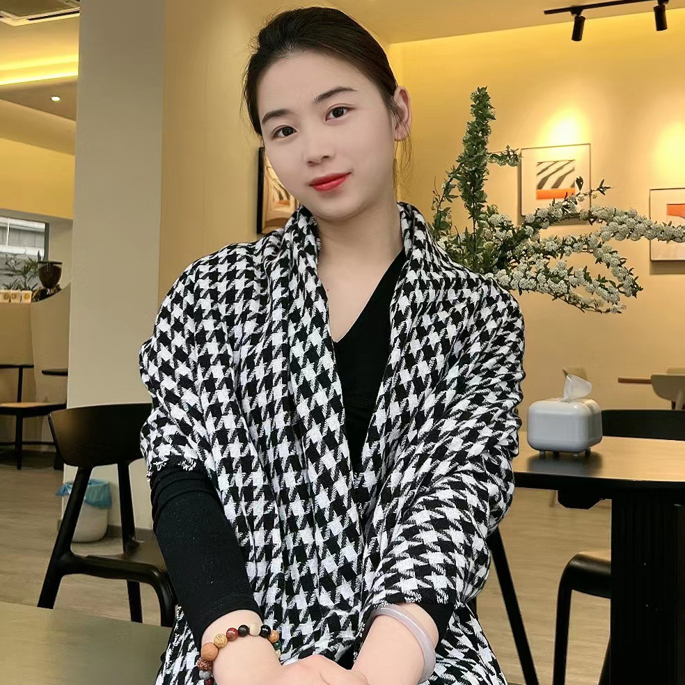 Houndstooth Scarf Classic Large Version New Style Cashmere-like Korean Style Versatile Student Couple Fashion Tassel Double-Sided Empty