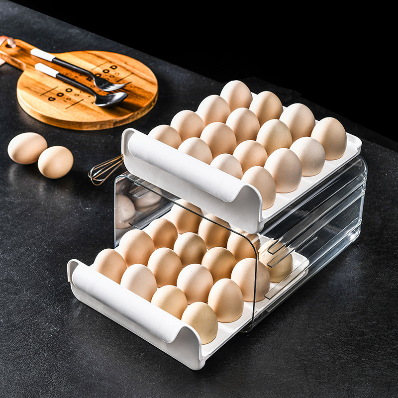 Egg Storage Box Transparent Visual Drawer Type 32 Grid Double Deck Compartment Refrigerator Storage Crisper Egg Storage Box 0714