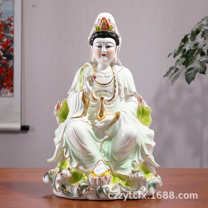 潮州珍艺陶瓷佛像南海观世音菩萨玉瓷龙泉自在观音菩萨佛像瓷摆件