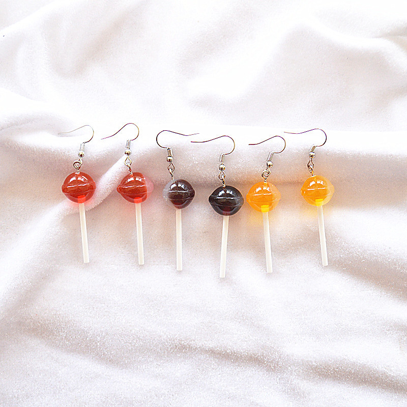 european and american simulation candy toy earrings sweet personality creative three-dimensional resin round lollipop earrings long earrings for women