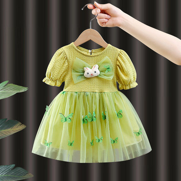 女童夏装连衣裙2024韩版夏季新款小童裙子蝴蝶结宝宝网纱公主裙批