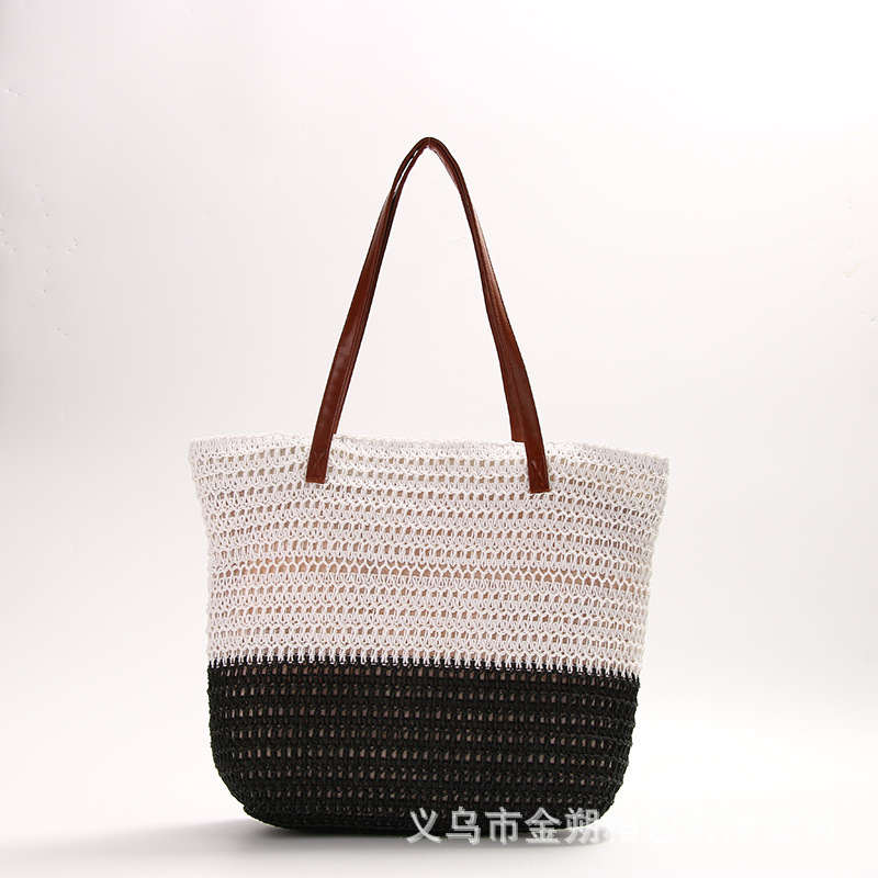 Cross-Border Hot New Fresh Simple Personalized Colorful Striped Woven Bag Beach Bag Shopping Bag Mummy Bag