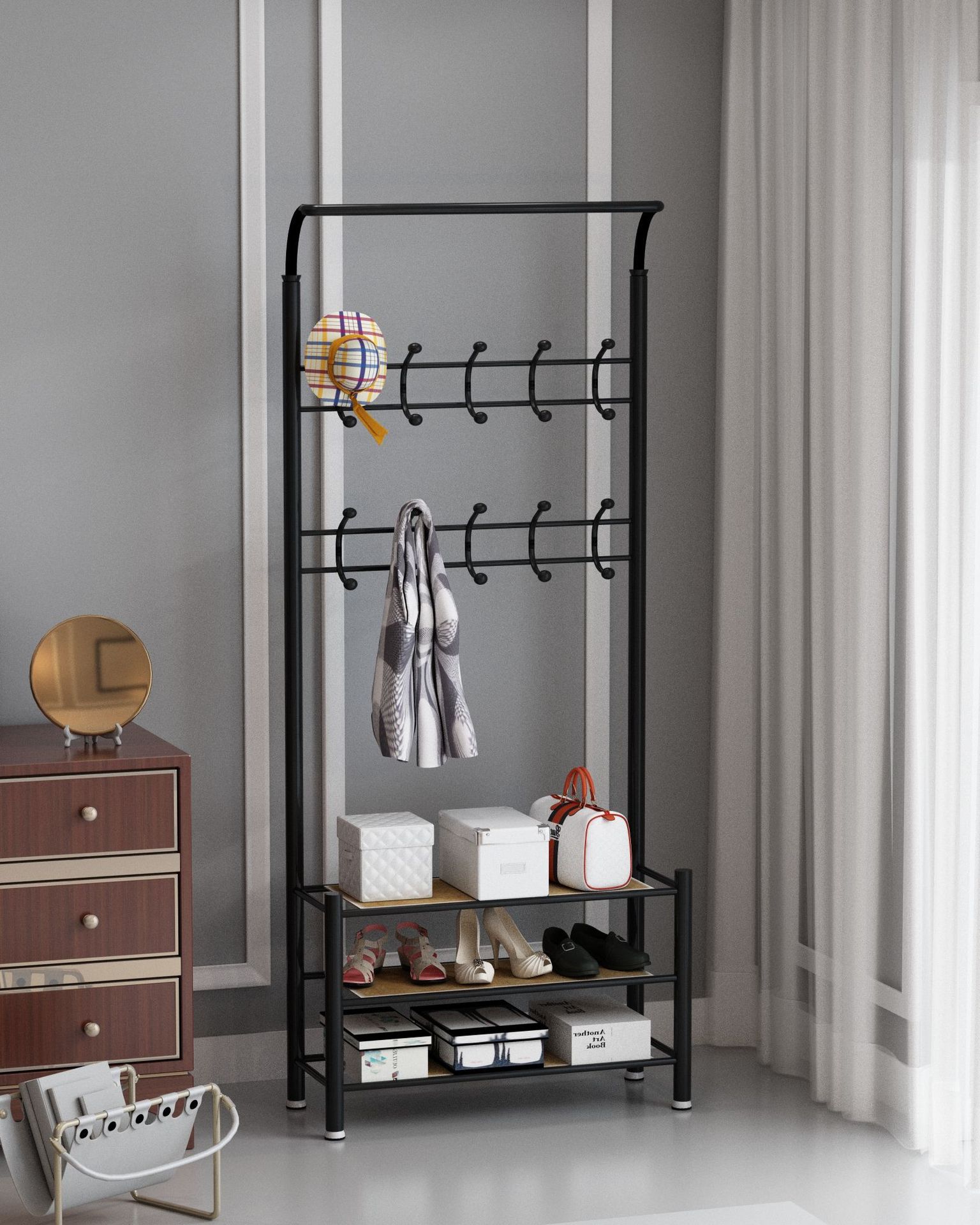 家用门厅架落地衣帽架创意铁艺鞋架挂衣架落地衣架置物架批发