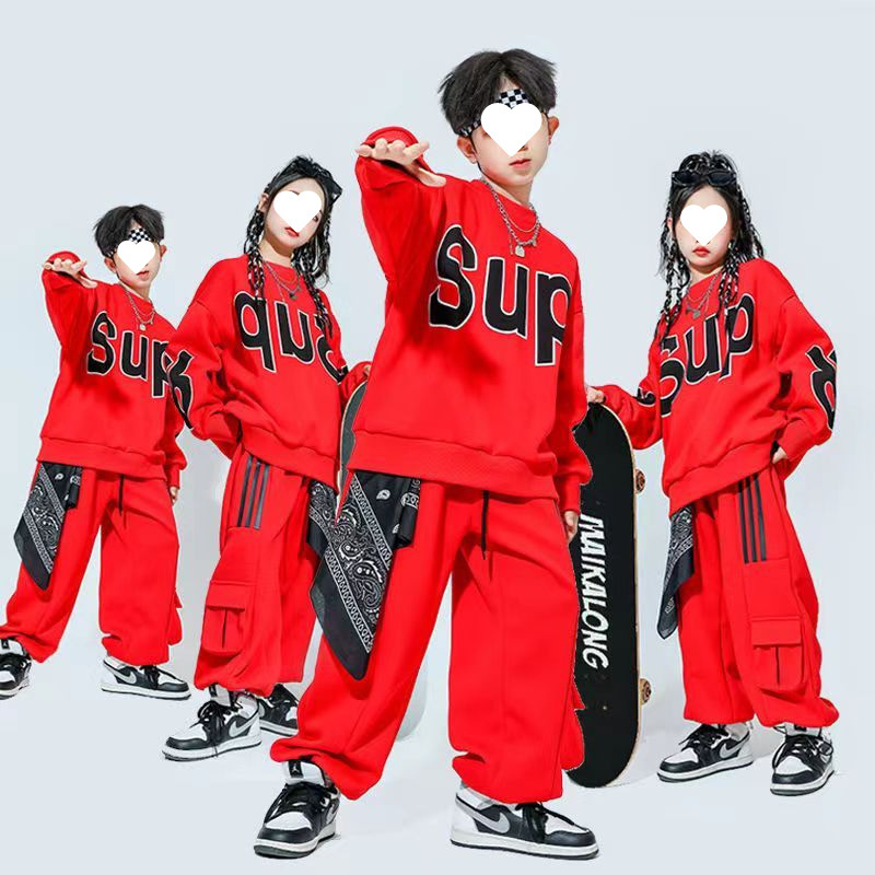 儿童啦啦队演出服男童秋季街舞潮服hiphop套装中小学生运动会班服