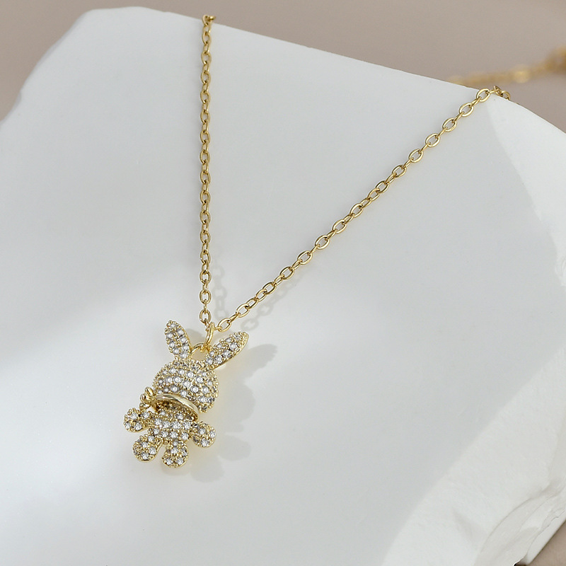 Real Gold Plating Inlaid Zircon Temperament Clavicle Chain Special-Interest Design Full Diamond Bunny Necklace Personal Influencer Necklace Tide