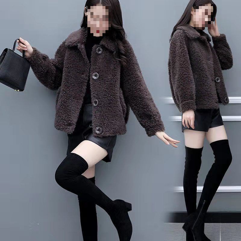 新款真羊剪绒大衣秋冬颗粒绒短款皮毛一体羊羔毛皮外套女-阿里巴巴