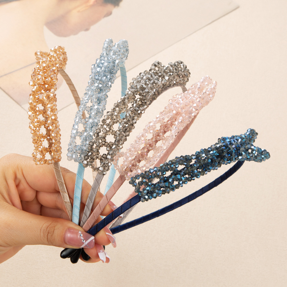 新款韩版细边发箍女水晶串珠编织小众发饰简约气质高质量轻奢发箍