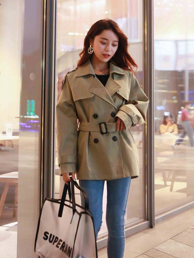 网红小个子chic韩版2021新款秋装卡其色风衣女短款流行女士外套潮