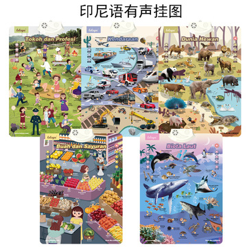 有声挂图东南亚跨境专供印尼语儿童学习点读发声挂画出口电池款