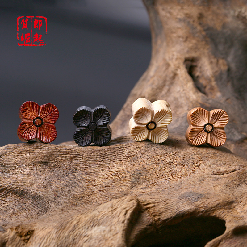 四叶草黑檀木黄杨木血檀木桃木手工雕刻小配件饰品吊坠diy饰品