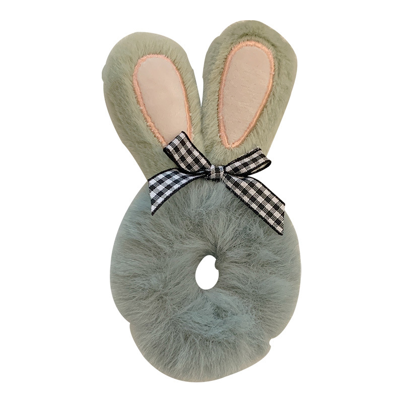 Cute Rabbit Ears Hair Band Bow Plush Hair Rope Female Furry Hair Rope Autumn and Winter Cartoon Tie up a Bun Hairstyle Rubber Band