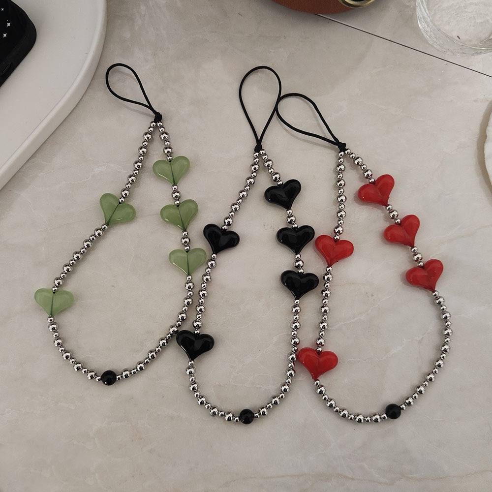 手机链腕带女生时尚爱心串珠编织小众手机链便携防摔手机壳挂饰