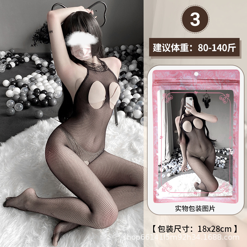 Sanshengyin Sexy Lingerie Cross-Border Large Size Sexy Perspective Hollow One-Piece Temptation Suit Open-End Stockings Combination Picture