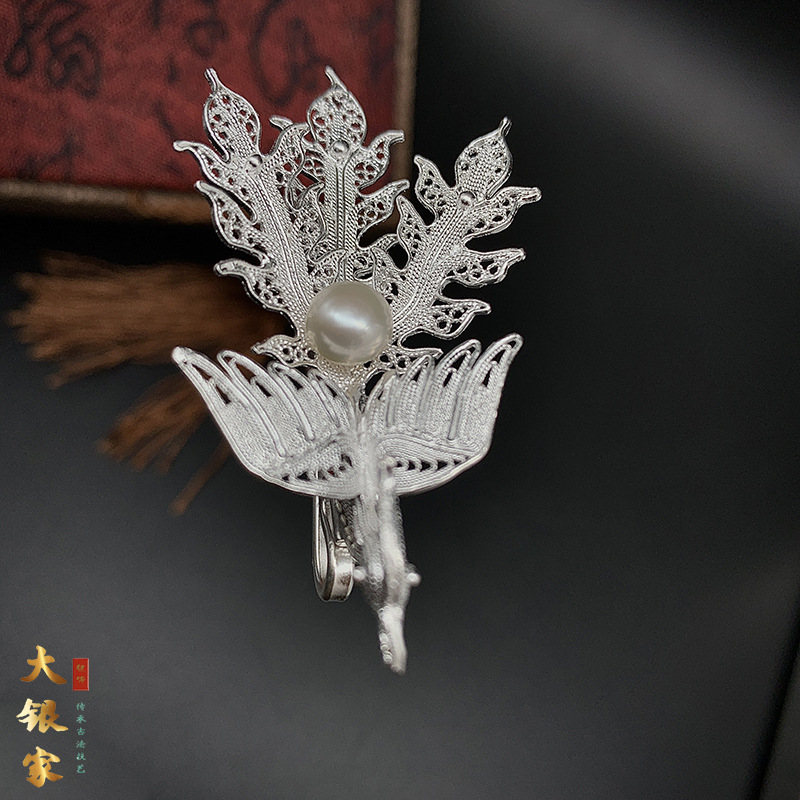 大银家挑牌明制花丝镶嵌足银镀金三尾偏凤钗汉服日常发簪新娘头饰