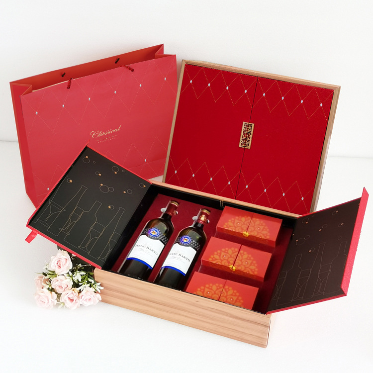 红酒加茶饼礼盒 茶酒包装盒 烟酒茶空盒 创意中秋红酒月饼盒现货