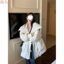 羊羔毛大翻领中长款羽绒棉服女2024网红爆款收腰显瘦棉服加厚外套