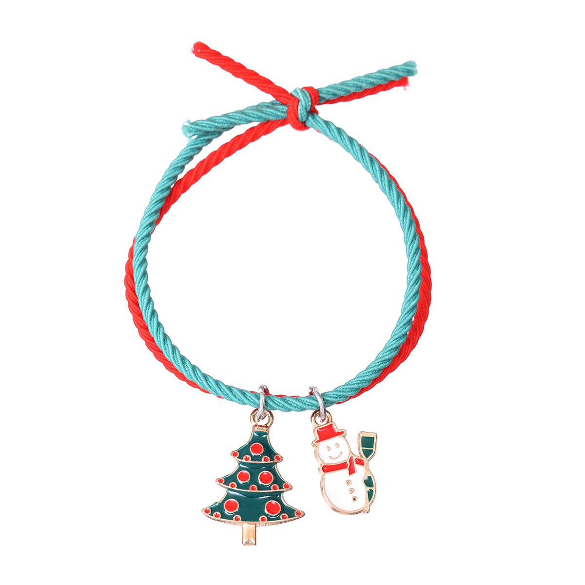 European and American New Christmas Double Pendant Red and Green Elastic String Bracelet Men's and Women's String Bracelet Hair Rope Wholesale Exclusive for Cross-Border